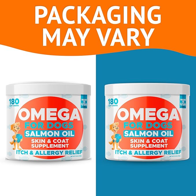 Omega 3 Fish Oil for Dogs (360Ct Peanut) - Skin&Coat Chews - Dry & Itchy Skin Relief + Allergy Support - Shiny Coat - EPA&DHA Fatty Acids - Salmon Oil Chews Promotes Heart Support