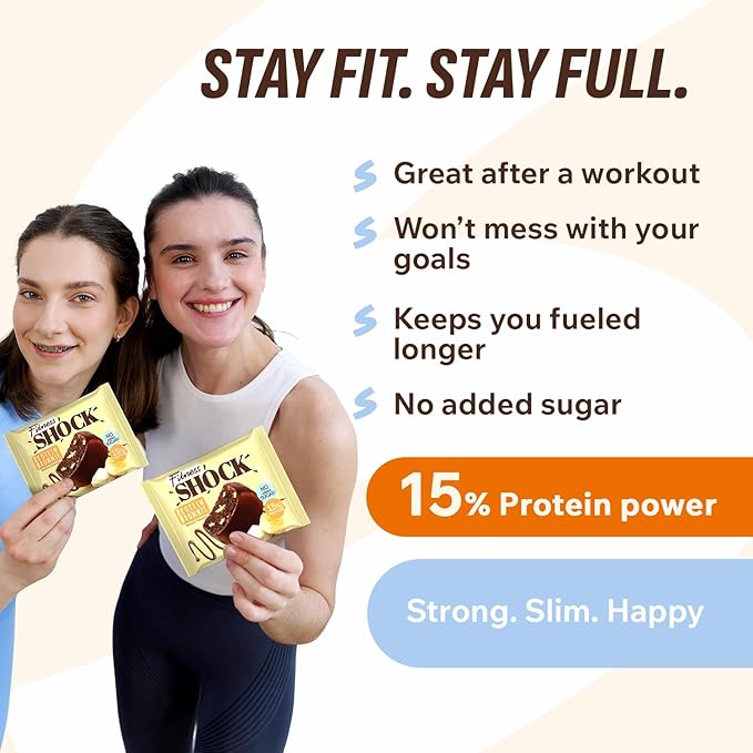 Fitness SHOCK Banana Protein Brownie - No Added Sugar, 7.5g Protein, Low Carb Guilt-Free Dessert - 0g Added Sugar, 10g Net Carbs, 5g Fiber, Non-GMO, Almond Flour - 10 x 50g