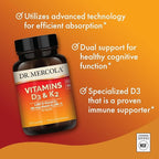 Dr. Mercola Vitamins D3 & K2 - Supports Immune, Brain, Cardiovascular, Respiratory & Bone Health - GMO-Free, Gluten-Free & Soy-Free - 30 Capsules (30 Servings)