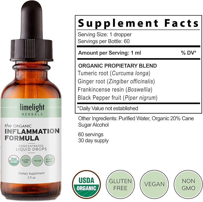 Organic Inflammation Formula Advanced Liquid Drops – Turmeric, Ginger, Boswellia & Black Pepper – Whole-Body Wellness & Inflammatory Support, Joint & Mobility Support – Vegan, Non-GMO – 60 Servings