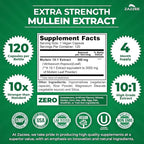 Zazzee Extra Strength Mullein Leaf 10:1 Extract, 120 Vegan Capsules, 4 Month Supply, Verbascum Thapsus, Respiratory & Lung Support, Certified Kosher, 100% Pure Leaf Powder, Non-GMO, Made in the USA