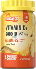 Sundance Vitamin D3 Gummies | 2000 IU | 48 Count | Pineapple Flavor | Vegetarian, Non-GMO, and Gluten Free Supplement