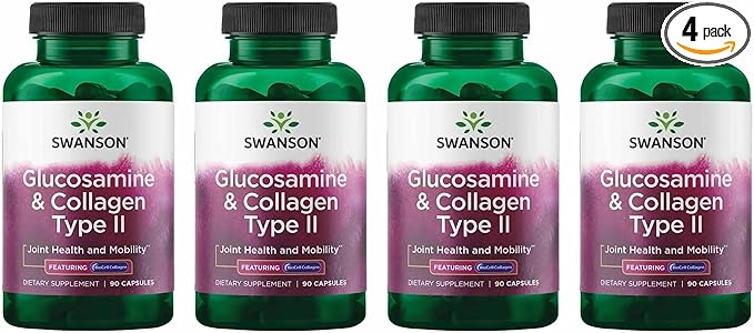 Swanson Glucosamine & BioCell Collagen Type II Joint and Skin Health Supplement for Active Adults Seeking Mobility and Skin Elasticity Support (90 Capsules, 4 Pack)