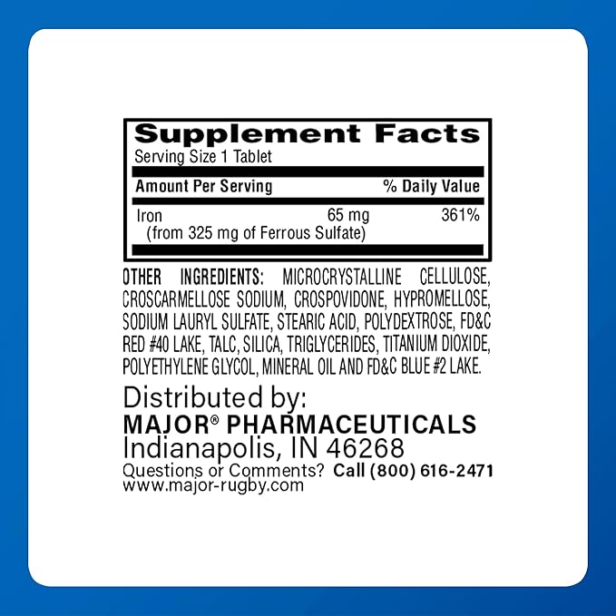 MAJOR Ferosul - Ferrous Sulfate 325mg Tablets with 65mg of Elemental Iron - Iron Supplement for Women, Men - Red - 100 Count (3 Pack)