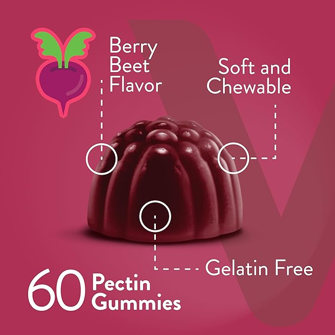 Viteey Beet Root Gummies 4000mg [from 80mg of 50:1 Extract] with Tart Cherry - for Healthy Blood Pressure Support - Vegan, Gelatin Free, Gluten Free-Tasty Chewable Berry Beet Flavored Gummy-60 Count