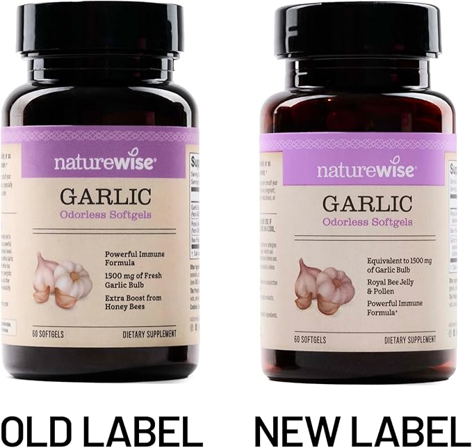 NatureWise Odorless Garlic Pills - with Royal Bee Jelly & Pollen - Herbal Supplement for Heart Health + Immune System + Antioxidants - Gluten Free, Non-GMO - 60 Softgels [2-Month Supply]