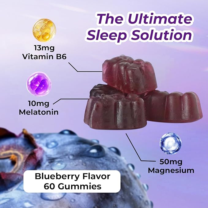 Divinity Nutra Sleep Gummy - 60 Count - Melatonin Gummies with Vitamin B, Magnesium for Men and Women, Blueberry Flavor