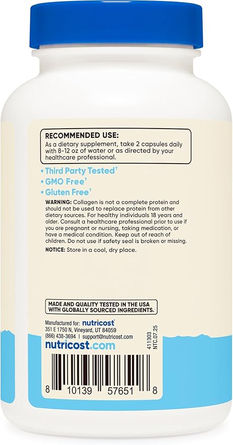 Nutricost BioCell Collagen (1,000mg) 120 Capsules - Hydrolyzed Type II Collagen Supplement, GMO-Free, Gluten-Free, 60 Servings