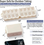 Foldable & Portable Pill Organizer 2 Times A Day with Extra Compartments - Etched Labels - Weekly 7 Day AM PM Medicine Box, Week Daily Travel Pill Case Holder Dispenser for Vitamin, Supplement - Khaki