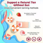 Sugar Free Tanning Gummies for Women, Supports Radiant Tan & Healthy Skin, Extra Strength with Astaxanthin Lycopene Beta Carotene and Vitamins - Supports Faster Tanning, Strawberry Flavored, 60 Count