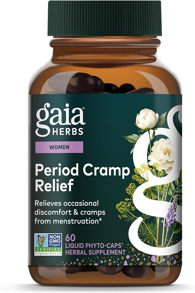 Gaia Herbs Cramp Relief - Herbal Supplement for Period Cramp Relief* - Made with Fennel Seed, Licorice Root & More - 60 Vegan Liquid Phyto-Caps (60 Servings)
