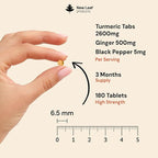 Turmeric Tablets with Black Pepper & Ginger - Curcumin - 180 Turmeric and Black Pepper Tablets (3 Month) High Strength Active Turmeric Supplements Not Capsules, by New Leaf