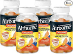 Airborne Immune Support Gummies, Zesty Orange Flavor, 63 ct - 750 mg Vitamin C + Vitamins A, D & E + Zinc, Selenium, and Manganese | with Herbal Blend | Naturally Flavored (4 Pack)