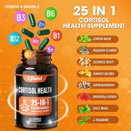Cortisol Supplement for Women, 25-in-1 Cortisol Reducer for Women & Men, Cortisol Supplements for Men with Ashwagandha, Rhodiola Rosea, L-Theanine, for Mood, Focus, Sleep Support, 30 Capsules