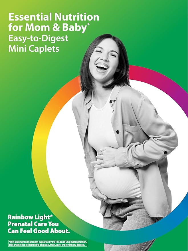 Rainbow Light Prenatal + Multivitamin for Women | 180 Vegan Caplets | Essential Nutrition for Mom & Baby | Real Food Nutrients, Digestive Enzymes, & Probiotics
