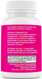Safrel Boric Acid Vaginal Suppositories - 100% Pure Made in USA - Intimate Health Support, Vaginal Health and pH, Odor Control (30 Count)