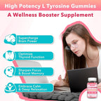 L Tyrosine Gummies, L-Tyrosine Supplement, 10-in-1 Tyrosine Gummies with Vitamin B6 D3, Tyrosine Supplement Support Cognitive, Memory, Energy, Mood for Adult & Kids, Strawberry Flavor, 60 Ct