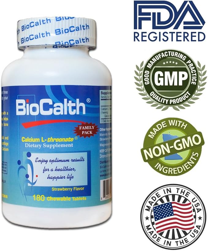 BioCalth® Chewable L-threonate Calcium Tablets, Strawberry Flavor, Patented Calcium Supplement
