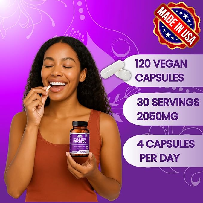 Myo-Inositol & D-Chiro Inositol 40:1 Supplement for Women – Hormone Balance, PCOS Support, Fertility & Ovary Health – with Folic Acid, Vitamin D3 & Ashwagandha – Non-GMO, Vegan, 120 Capsules