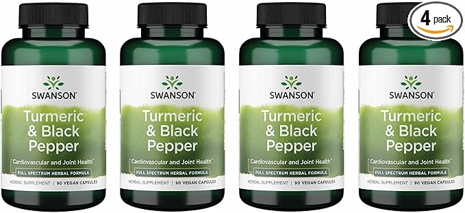 Swanson Premium Turmeric & Black Pepper Antioxidant Supplement for Active Adults Seeking Joint, Digestion, and Circulation Support - Non-GMO, Organic (90 Vegan Capsules, 4 Pack)