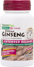 NaturesPlus Herbal Actives Korean Ginseng, Extended Release - 30 Tablets - Vegetarian, Gluten Free - 30 Servings