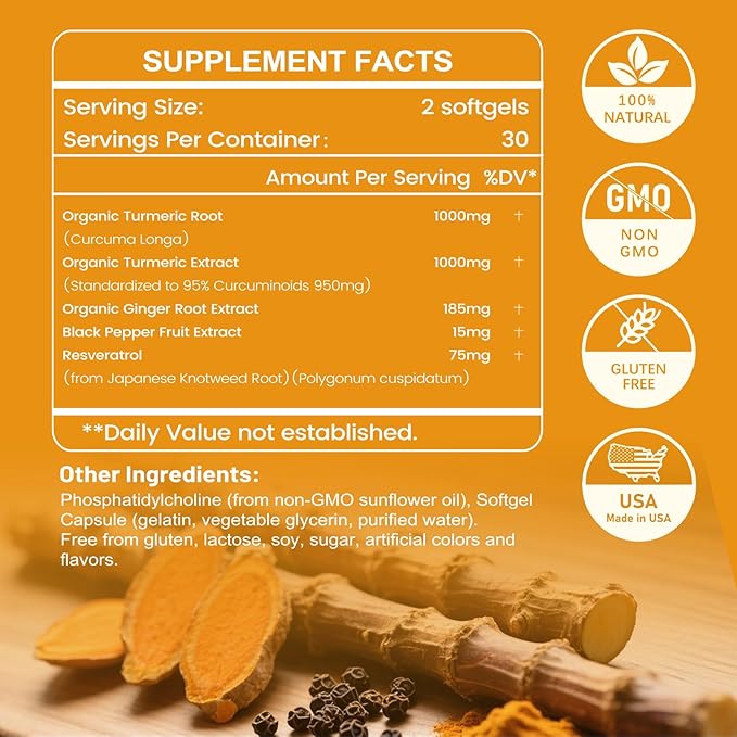 inGreens Turmeric Supplement 2275mg, 95% Curcumin, Liposomal Curcumin for Best Absorption, Curcumin Supplement for Joint Support, Bottled in USA - 300 Softgels
