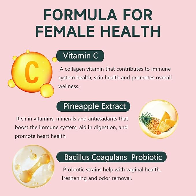 Premium Feminine Balance Gummies PH Balance Vaginal Health Gummies Probiotics Hawaiian Pineapple Female Gummy for Women Private Area - 60 Gummies - 30 Servings