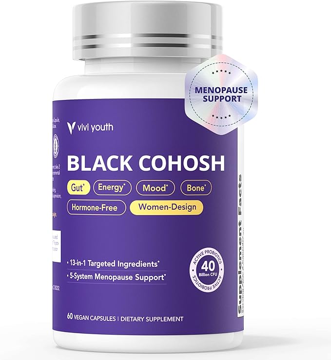 Menopause Supplements for Women with Black Cohosh 5:1 Extract - Hormone Harmony for Hot Flashes, Night Sweats, Mood Swings & Bloating - 30 Servings
