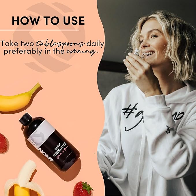 Tranont Glow Liquid Collagen for Women | Multi Collagen Peptides with Hyaluronic Acid & Biotin | Hair, Skin & Nail Support | Hydrolyzed Collagen Shot | Strawberry Banana | 15 fl oz