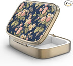Pill Case Pill Box with Mirror Retro 2 Compartment Small Pill Case for Purse or Pocket Bronze Rectangular Pill Box or Vitamins, Fish Oil, Supplements, Pill Containe Travel Gifts（Retro Rose Floral）