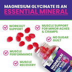 Magnesium Glycinate Supplement Gummies - Magnesium Supplement with Bone Muscle Heart Health & Sleep Support - Gentle on Stomach & Chelated for Max Absorption - Grape Flavor & Sugar Free - 60 Gummies