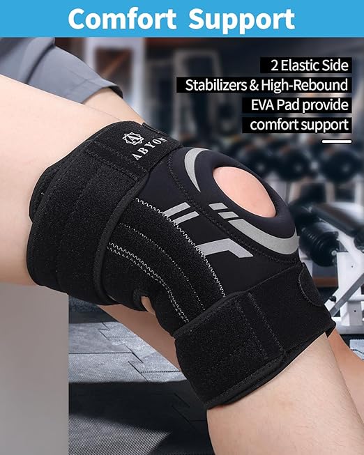 ABYON Knee Brace for Men & Women – Adjustable Knee Support for Meniscus Tear, ACL, MCL & Arthritis – Neoprene Patella Stability Wrap with Side Spring Stabilizers & Patella Gel Pad for Pain Relief & Injury Recovery – See How to Size Video Before Ordering