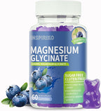 Magnesium Glycinate Gummies 1000mg - Sugar-Free Magnesium Potassium Supplement with Vitamin D, B6, CoQ10 for Adults & Kids,High Absorption for Calm Mood & Sleep Support - 60 Blueberry Gummies