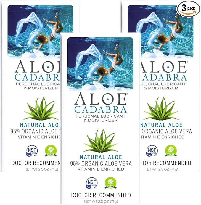 Aloe Cadabra Natural Water Based Personal Lubricant and Vaginal Moisturizer, Organic Aloe Lube, Non-Staining, pH Balanced (Unscented 2.5 Oz, 3 Pack)