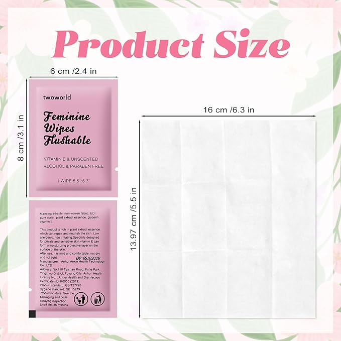 Feminine Wipes Individually Wrapped, Flushable Wipes Travel,Feminine Care Vaginal Wipes for Adult,Women, Girl and Homeless (Pack of 60,Unscented,Lavender and Chamomile)