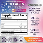 Collagen Peptides Powder - Hydrolyzed Type 1 & 3 Collagen Peptides 20g per Serving with Hyaluronic Acid & Biotin - Vital Nail, Skin & Joint Support - No Sugar, Unflavored, Bottled in USA - 28 Servings