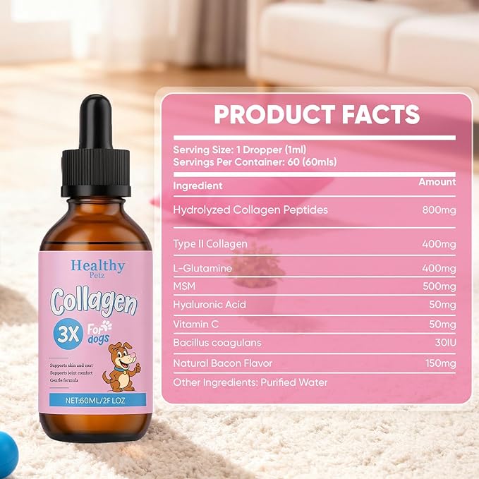 Healthy Petz Collagen for Dogs, Supports Joint Relief & Healthy Skin Coat, Gut Health, Premium Liquid Collagen Supplement, 2 fl.oz