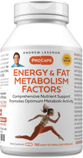 ANDREW LESSMAN Energy and Fat Metabolism Factors 180 Capsules - Promotes Optimum Fat Burning and Energy Metabolism, with Carnitine, Green Tea, Guarana, Ginseng, B-Complex. Easy to Swallow Capsules