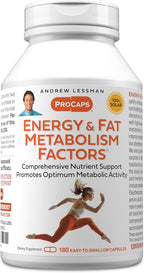 ANDREW LESSMAN Energy and Fat Metabolism Factors 180 Capsules - Promotes Optimum Fat Burning and Energy Metabolism, with Carnitine, Green Tea, Guarana, Ginseng, B-Complex. Easy to Swallow Capsules