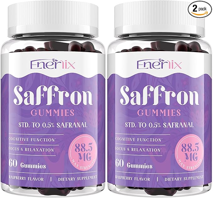 Saffron Gummies 88.5 mg with Magnesium, Max Strength Saffron Supplements with St. John’s Wort, GABA, Rhodiola, Rosemary & Passion Flower Extracts for Mood, Focus - 120 Servings