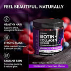 Biotin Gummies 10000mcg for Hair Growth Support - Sugar Free Multi Collagen with Keratin, Silica & Hyaluronic Acid - Pectin Based, Soft Chew Hair Skin and Nails Vitamins - 120 Count