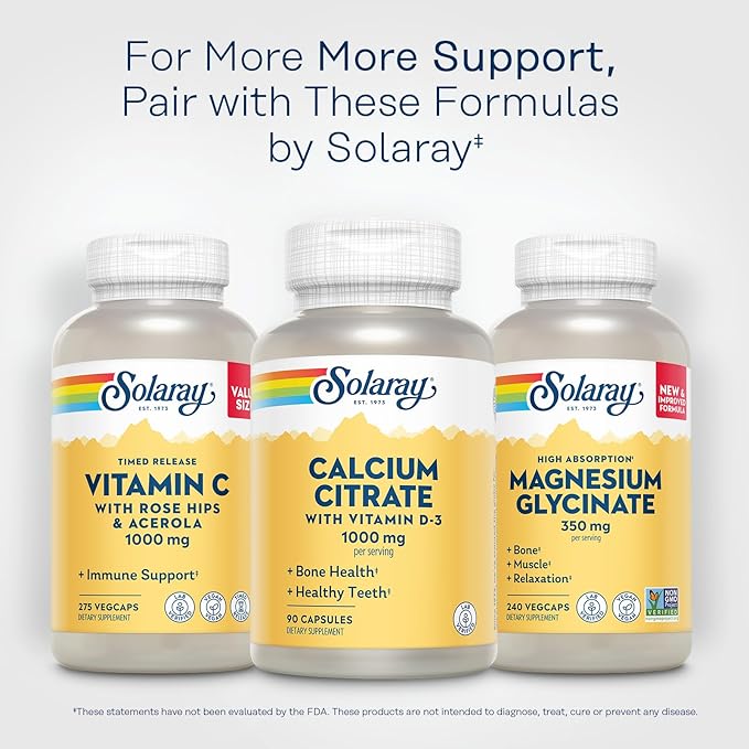Solaray Calcium Citrate with Vitamin D3 1000mg - Bone Strength and Healthy Teeth Support - Gentle Digestion Formula - Lab Verified, 60-Day Guarantee - 15 Servings, 90 Capsules
