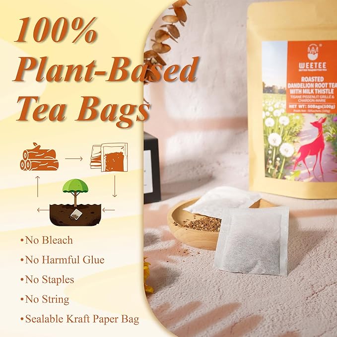 WT WEETEE Roasted Dandelion Root Tea with Milk Thistle, 50 Count Caffeine Free Herbal Tea Bags for Liver Cleanse, Naturally Roasted, Coffee-Like Flavor – Detox Herbal Blend