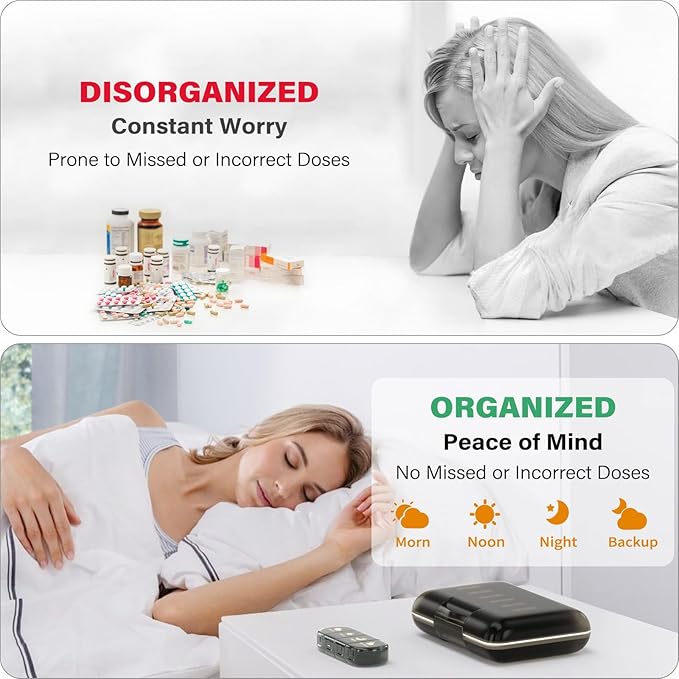 Weekly Pill Organizer 4 Times a Day, 7 Day Pill Box 4X, Portable for Travel Pill Case for Pills/Vitamin/Fish Oil/Medication/Supplements (4x7 Black)