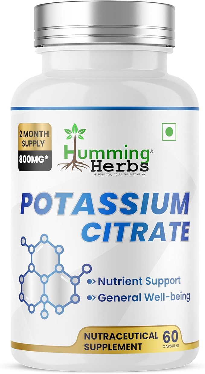Potassium Citrate 800 mg (306 mg Elemental Potassium) – Electrolyte & pH Balance Support – Vegan, Non-GMO – 60 Capsules