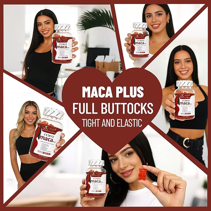 Maca Plus Gummies 3000mg, Glute Boost Vitamins for Women, Supports Curves, Energy & Skin Health, Strawberry Flavor, Vegan, 60 Count