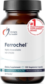 Designs for Health Iron – Vital for Energy Production, Immune & Brain Health, High Absorption Ferrochel Chelated Iron for Women & Men as Ferrous Bisglycinate Chelate – Pregnancy Safe (120 Vegan Caps)