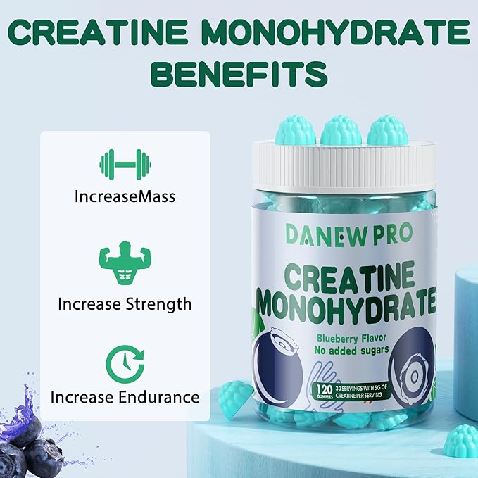 NSF Certified Creatine Gummy 5g.Creatine Monohydrate Gummies for Men & Women, Creatine Monohydrate for Muscle Strength, Muscle Builder, Energy Boost, Pre-Workout Supplement(120 Count)-Blueberry Flavor