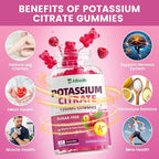 Potassium Citrate Gummies 1200mg, Sugar-Free Potassium Supplement for Adults Women & Men, Supports Leg Cramps & Muscle & Heart Health, Vegan, Gluten Free - Raspberry Flavor (60 Count)