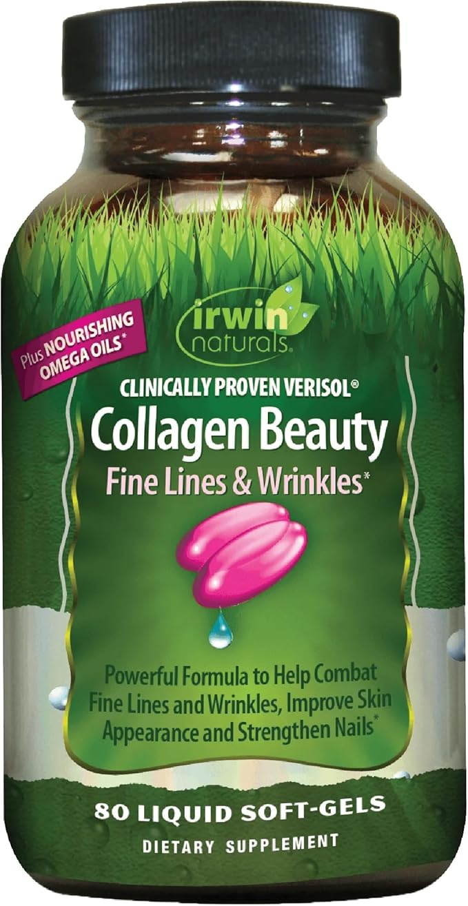 Irwin Naturals Collagen Beauty – 80 Liquid Soft-Gels – Advanced Skin, Hair & Nail Nourishment